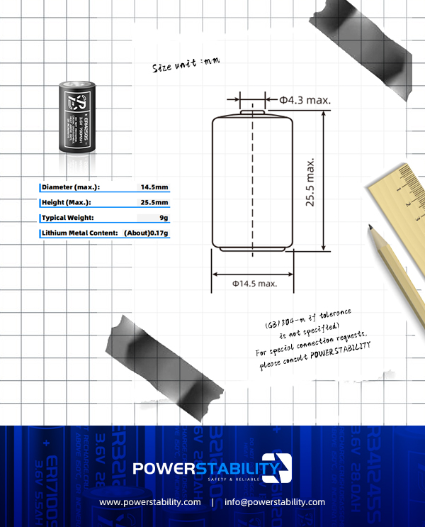 PSY-ER14250S-Diameter (max.):14.5mm Height (Max.):25.5mm